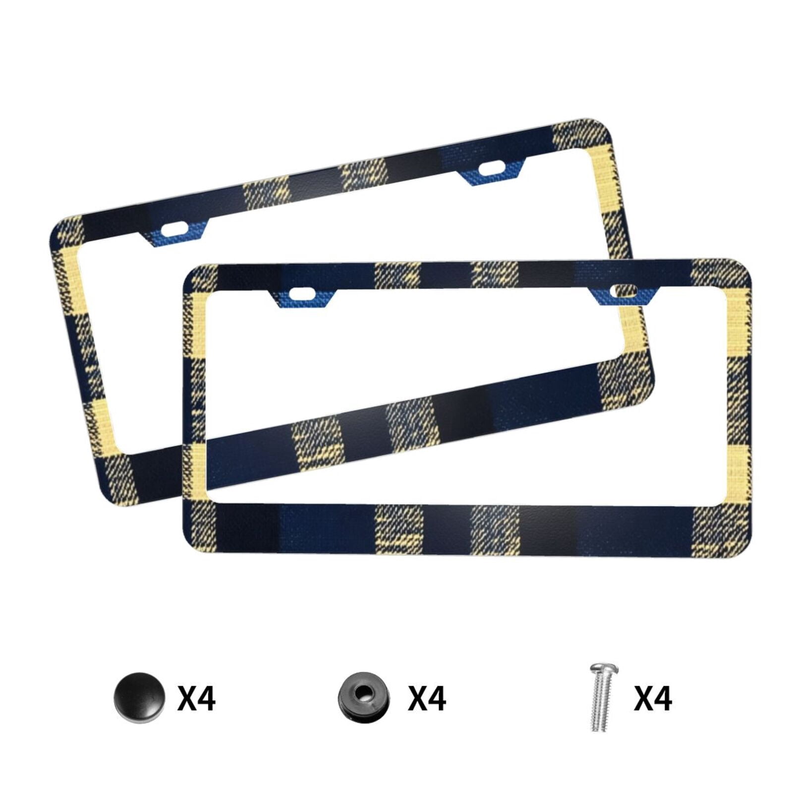 License Plate Frame With Screw Caps 2 Pack Car Plate Frame Front And Rear Rust-Proof Universal Car Tag Holder Cornflowerblue Buffalo Plaid Check Tartan Scotland_3