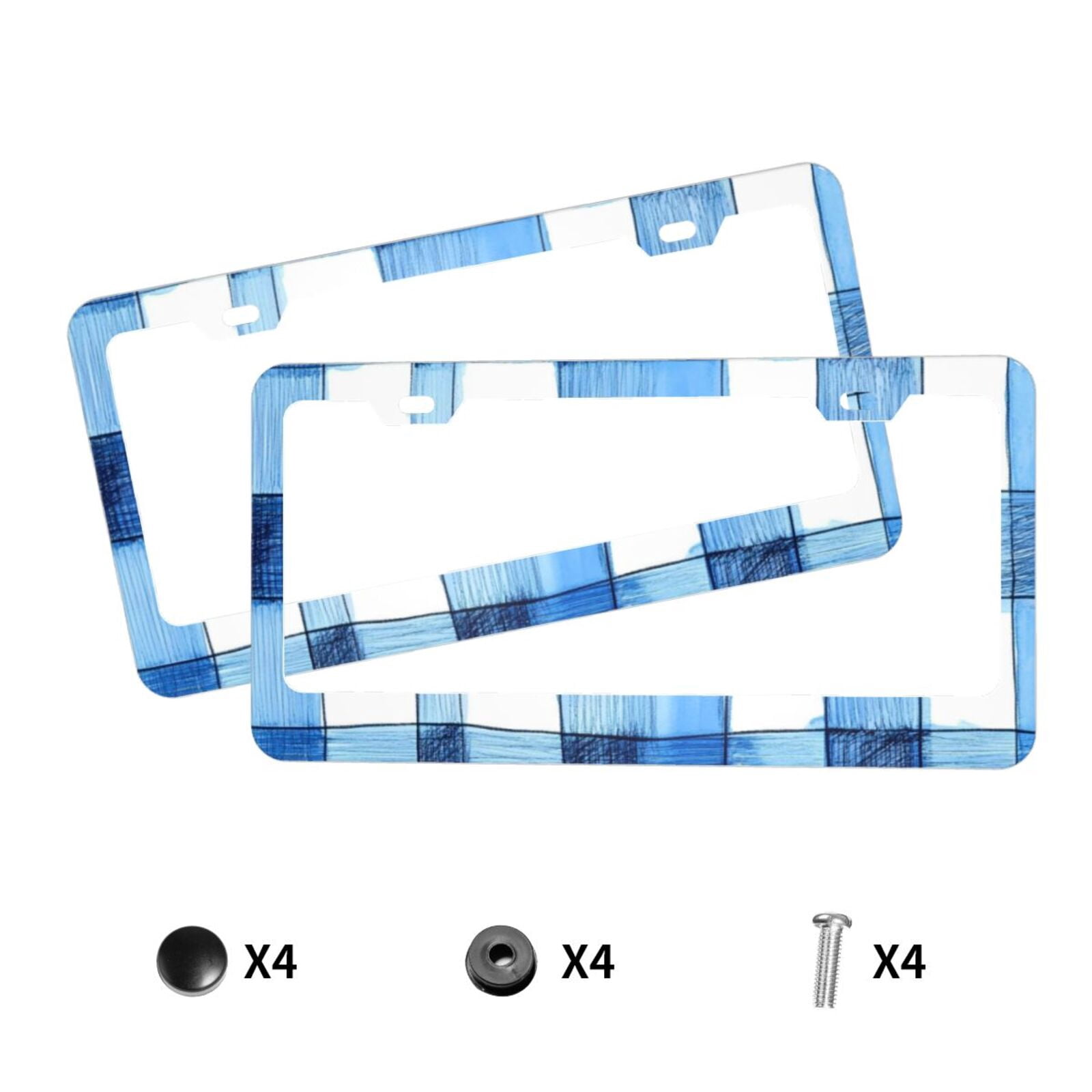 License Plate Frame With Screw Caps 2 Pack Car Plate Frame Front And Rear Rust-Proof Universal Car Tag Holder Cornflowerblue Checked Hand-Drawn Sketch_1
