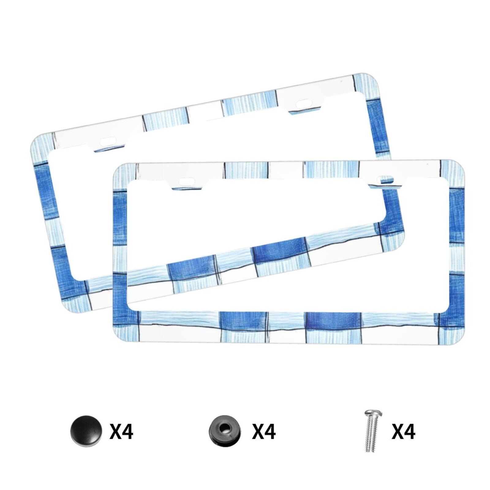 License Plate Frame With Screw Caps 2 Pack Car Plate Frame Front And Rear Rust-Proof Universal Car Tag Holder Cornflowerblue Checked Hand-Drawn Sketch_2