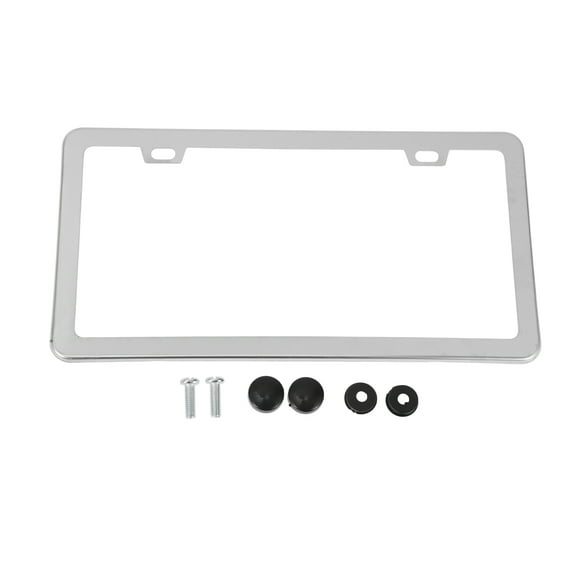 License Plate Frame Stainless Steel Car Front Rear License Plate Holder with Screws Caps 2 Hole Silver Tone 1 Set Square Hole Narrow Frame