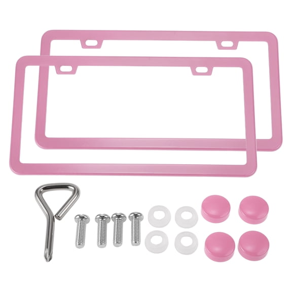 Unique Bargains License Plate Frame Stainless Steel Car License Plate Frame Bracket License Plate Holder with Screws Caps 2 Hole Square Hole Narrow Frame Pink