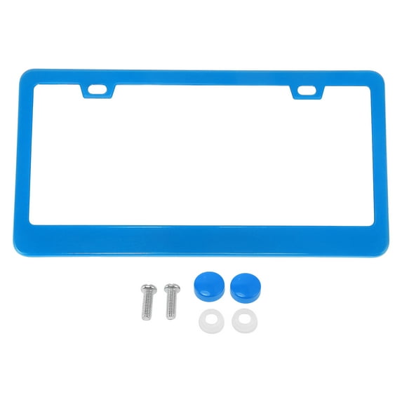 Unique Bargains License Plate Frame Stainless Steel Car License Plate Frame Bracket with Screws Caps 2 Hole Square Oval Hole Wide Frame Blue