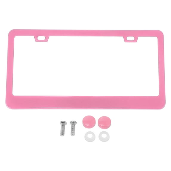Unique Bargains License Plate Frame Stainless Steel Car License Plate Frame Bracket with Screws Caps 2 Hole Square Oval Hole Wide Frame Pink