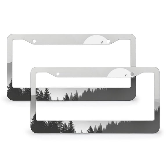 License Plate Frame Trees And Mountains in A Foggy Landscape Auto Decorative Frames Cars Protector Cover Holder 2 Pack Abstract Foggy Scenery Stainless Aluminum License Plate Cover Gift for Dad