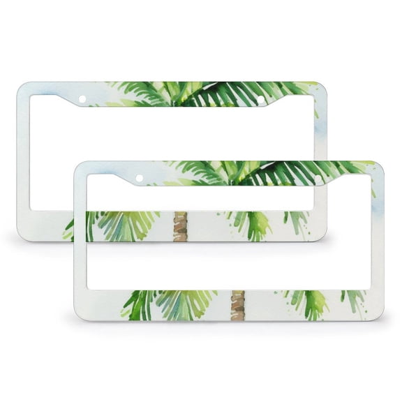 License Plate Frame Watercolor Palm Tree Christmas Car Front License Plate Frame 2 Pack Coconut Palm Tree Nature Paradise Plants Stainless Aluminum License Plate Frames US Vehicles Standard