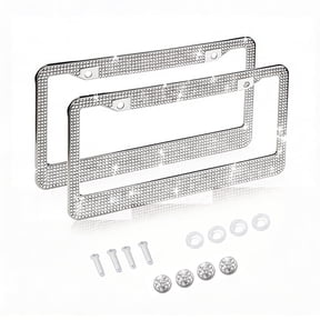 KINGWOLF 2Pack White Diamond License Plate Frame Crystal White Diamonds,White