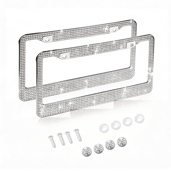 KINGWOLF 2Pack White Diamond License Plate Frame Crystal White Diamonds,White