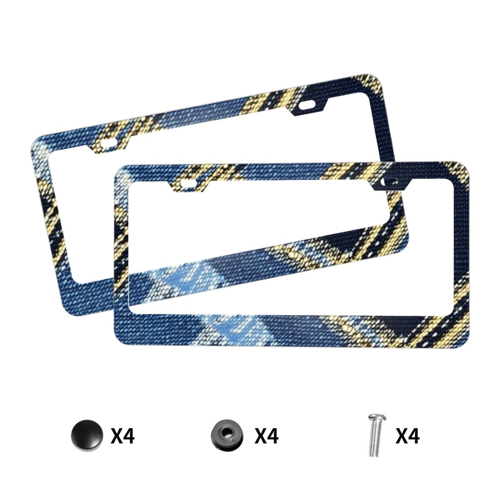 License Plate Frame With Screw Caps 2 Pack Car Plate Frame Front And Rear Rust-Proof Universal Car Tag Holder Argyle Plaid Cornflowerblue_1