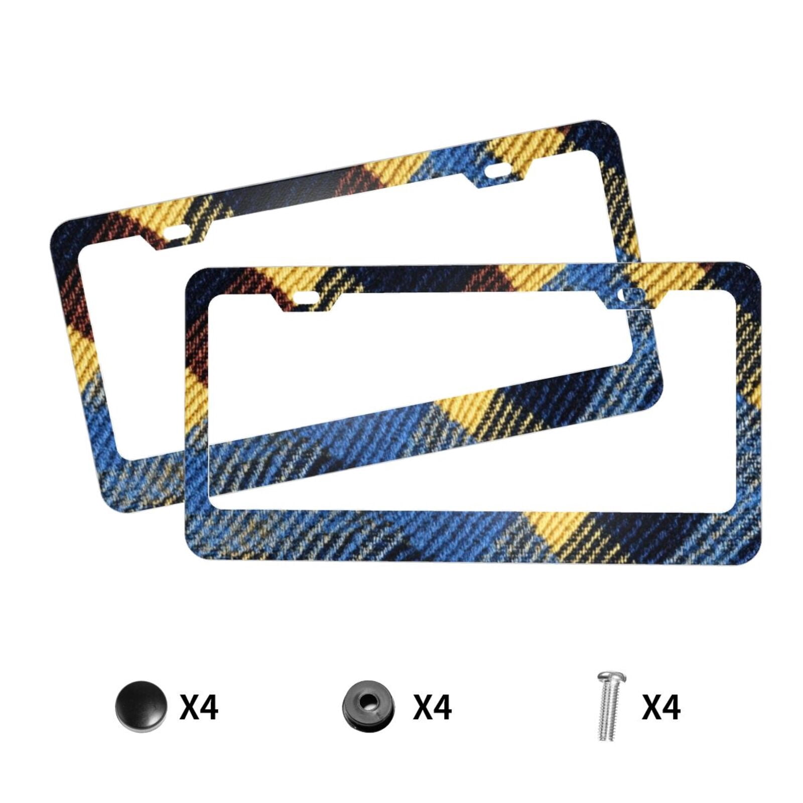 License Plate Frame With Screw Caps 2 Pack Car Plate Frame Front And Rear Rust-Proof Universal Car Tag Holder Argyle Plaid Cornflowerblue_2