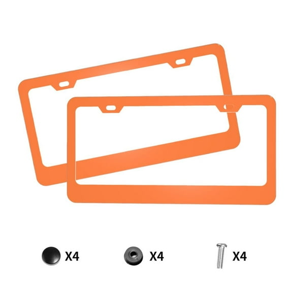 License Plate Frame With Screw Caps 2 Pack Car Plate Frame Front And Rear Rust-Proof Universal Car Tag Holder Orange