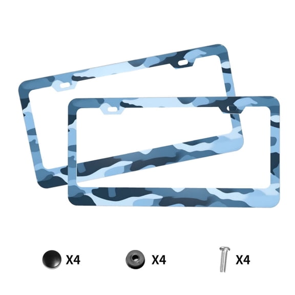 License Plate Frame With Screw Caps 2 Pack Car Plate Frame Front And Rear Rust-Proof Universal Car Tag Holder Vector Camouflage Pattern Blue_3