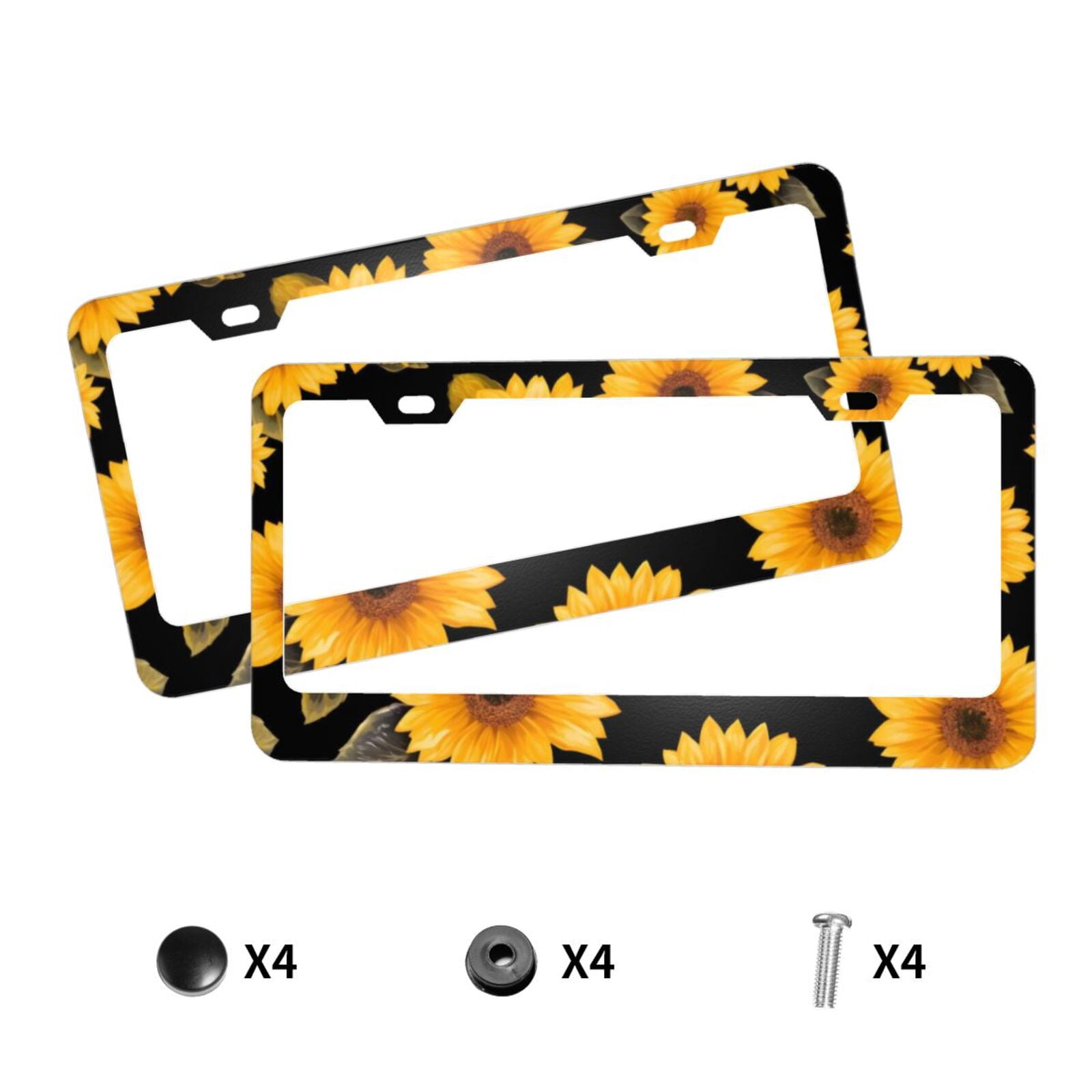 License Plate Frame With Screw Caps 2 Pack Car Plate Frame Front And Rear Rust-Proof Universal Car Tag Holder Yellow Sunflowers Black Background