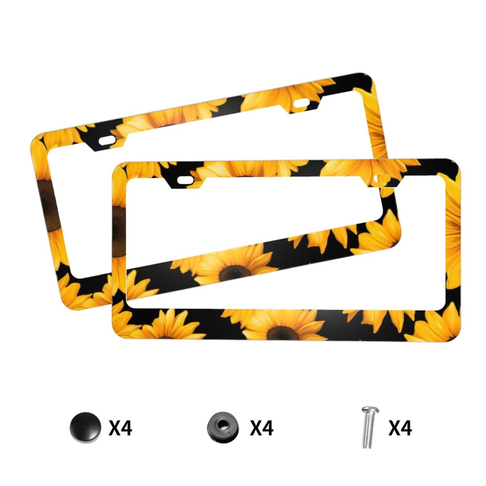 License Plate Frame With Screw Caps 2 Pack Car Plate Frame Front And Rear Rust-Proof Universal Car Tag Holder Yellow Sunflowers