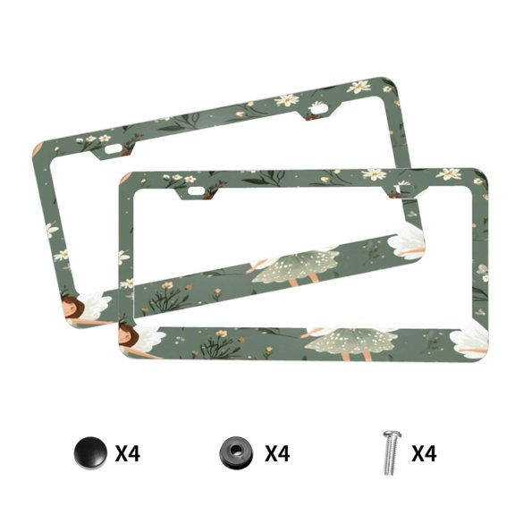 License Plate Frame With Screw Caps 2 Pack Rust Proof Car Tag Holder Front And Rear Universal Aluminum Frame For Most Cars Trucks Suvs Elf And Flower
