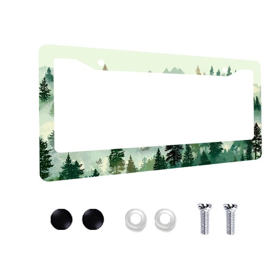 License Plate Frame with Forest Landscape Pattern, American Standard Aluminum License Plate Holder 12x6 Inch