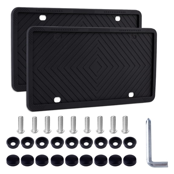 Oulastool Black Silicone License Plate Frames, 2 Pack Rust-Proof, Rattle-Proof, Weather-Proof Car Accessories