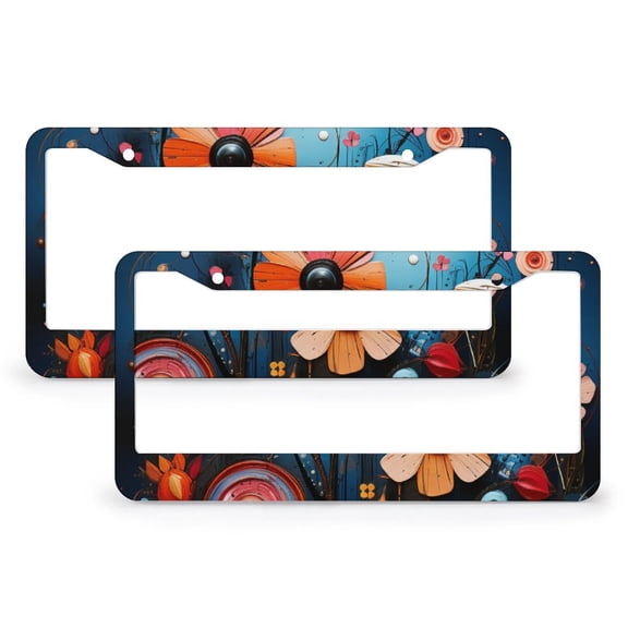 License Plate Frames Abstract Art Flowers Style of Whimsical Doodles Customized Decor Car Tag 2 Pack Colorful Bright Spring Natural Aluminum License Plate Frame for US And CA