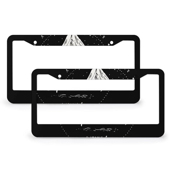 License Plate Frames Adventures Car Accessories 2 Pcs Set Camping Adventure Aluminum Metal License Plate Frame Gift for Dad 6x12in with Screw and Black Screw Caps