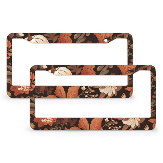 License Plate Frames Autumn Pumpkin Thanksgiving Harvest Licenses Plates Frames Front Licenses Plate Covers Car Tag Frame 2 PCS Fall Decor Grateful Thanksgiving Metal License Plate Cover