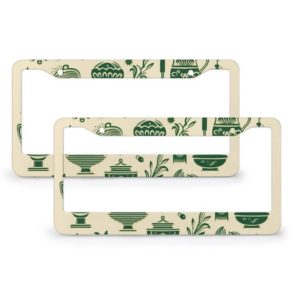 License Plate Frames Cooking Symbols Auto Decorative Frames Cars Protector Cover Holder 2 PCS Cooking Pattern Aluminum Metal License Plate Cover Gift for Dad
