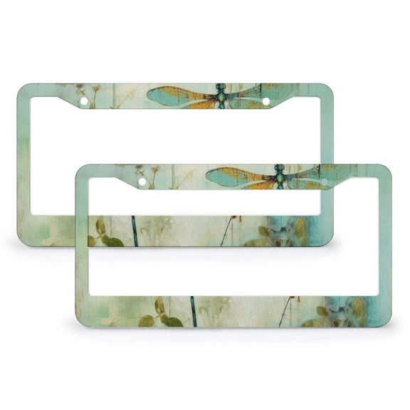 License Plate Frames Dragonflies In Turquoise Funny License Plates 2 Pack Retro Vintage Dragonfly Stainless Aluminum License Plate Cover for US Standard Vehicles for Women Men
