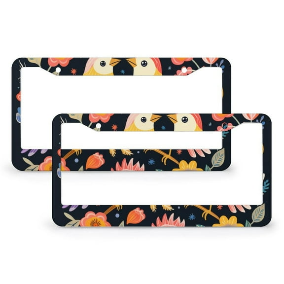 License Plate Frames Elegant Bright Folk Farm Floral Love Birds Auto Car Accessories Tag 2 PCS Spring Vintage Bird And Flower Pattern Aluminum Metal License Plate Cover for Women Men