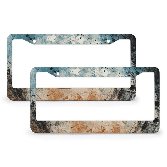 License Plate Frames Grunge Art Design in Blue And Brown Car Front License Plate Frame 2 Pack Grunge Abstract Art Aluminum License Plate Cover for US Standard Vehicles for Women Men