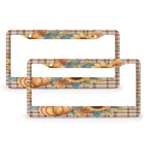 License Plate Frames Hello Fall Wreath with Sunflowers Pumpkin Personalized License Plate Frame 2 Pack Autumn Flowers Leaves Thanksgiving Quality Aluminum License Plate Frame 12.3" X 6.3"