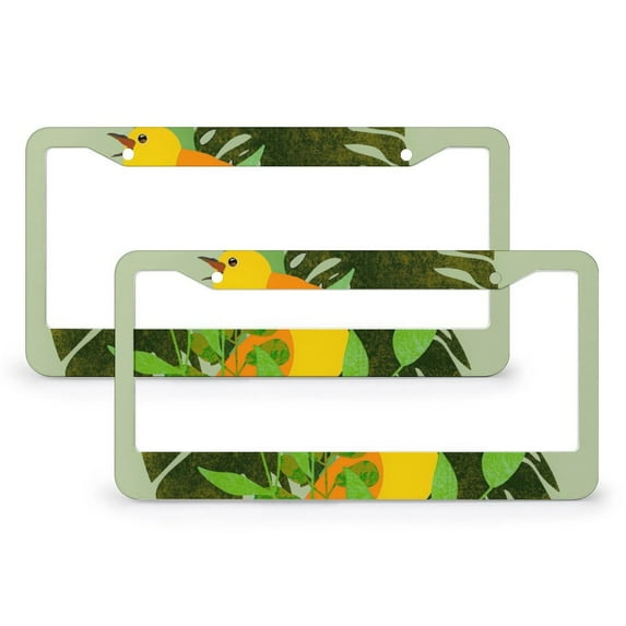 License Plate Frames Monstera Tropical Leaves Bird Standard Car Tag Cover Holder 2 Pcs Set Hawaiian Summer Tropical Quality Aluminum License Plate Frame Fits All Car