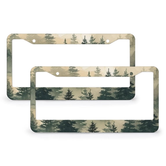 License Plate Frames Nature Pine Trees Scenic Foggy Mountain Car License Plate Frame 2 Pack Nature Fantasy Fog Magic Tree Quality Aluminum Metal License Plate Cover for Women Men
