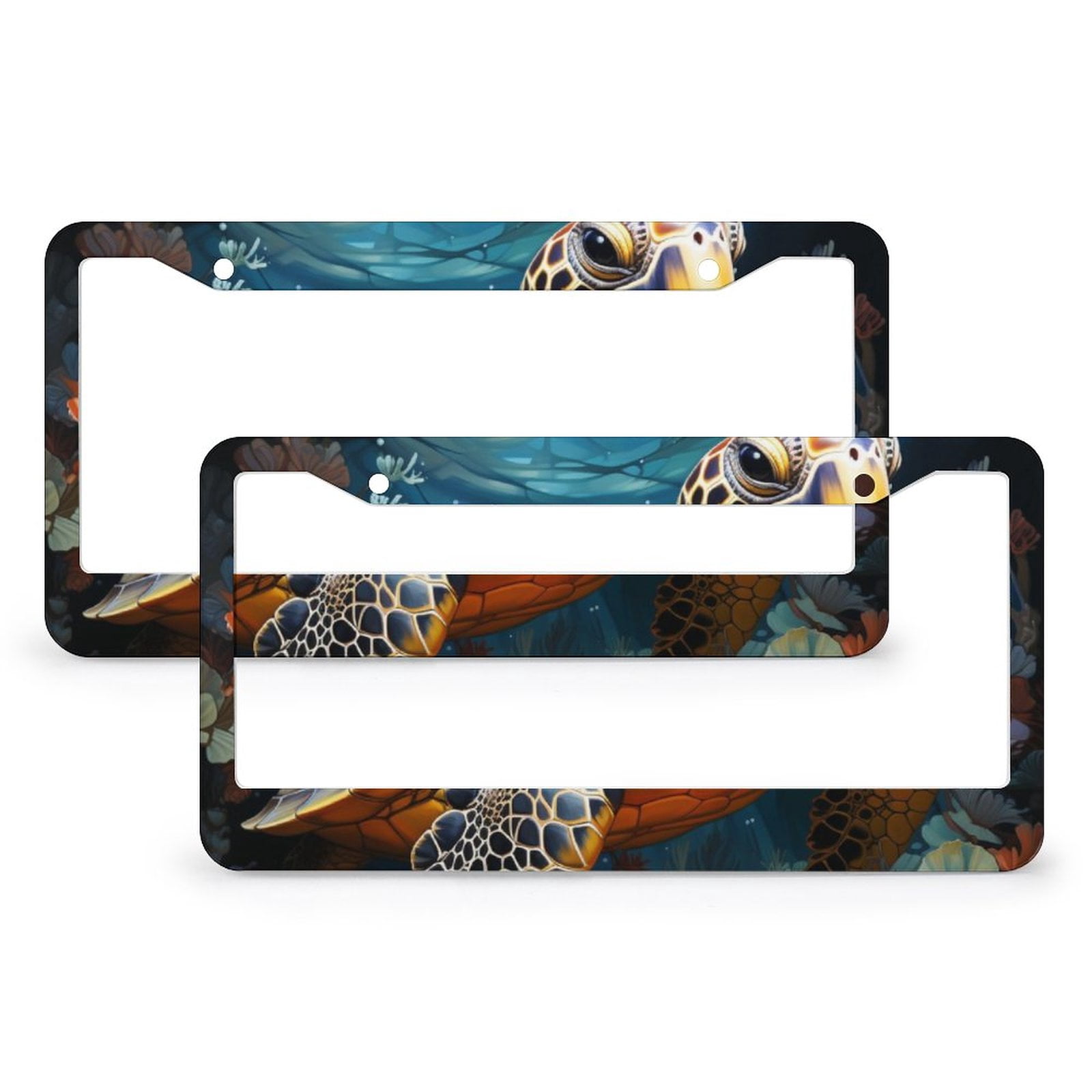 License Plate Frames Oil Painting of A Sea Turtle with Coral And Sea ...