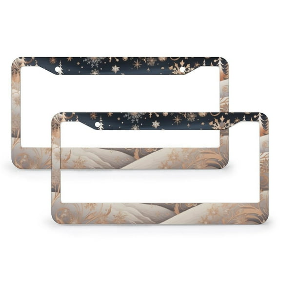 License Plate Frames Rose Gold Snowflakes-2 Standard Car Tag Cover Holder 2 Pack Hello Winter Holiday Aluminum Metal License Plate Frame Fits All Car