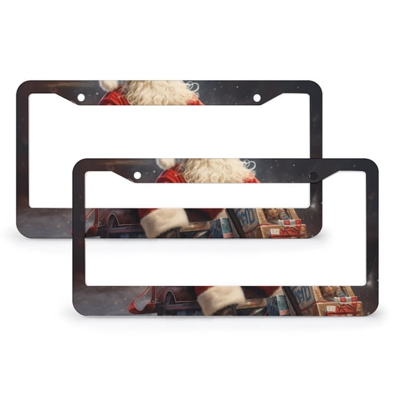 License Plate Frames Santa On Sled Funny License Plates 2 Pack Hello Winter Holiday Metal License Plate Frame for Women Men US Vehicles
