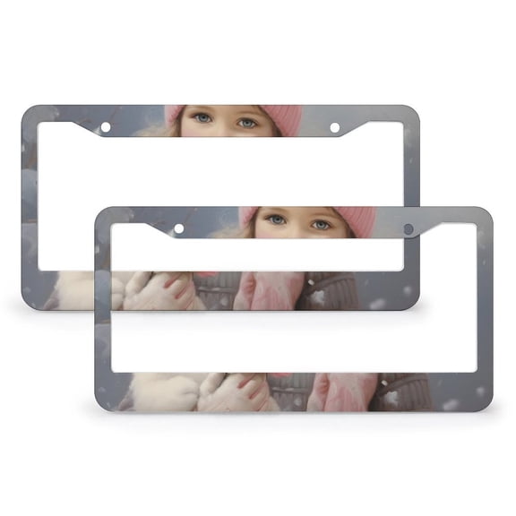 License Plate Frames Snow Girl In Pink Scarf With Roses License Plate Frame License Plate Shield Frame 2 Pack Christmas Holiday Metal License Plate Cover for Us Standard Vehicles