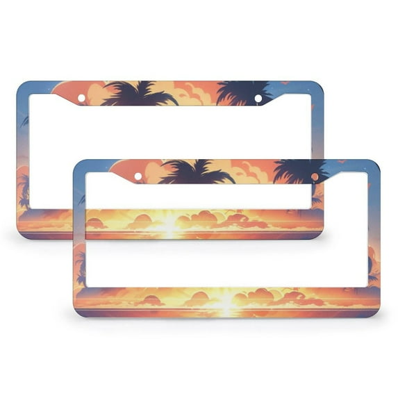 License Plate Frames Sunset in Paradise Licenses Plates Frames Front Licenses Plate Covers Car Tag Frame 2 Pcs Set Tropical Palm Trees Aluminum License Plate Cover Fits All Car