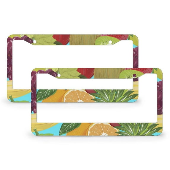 License Plate Frames Tropical Fruits Car Tags Frames Holder 2 PCS Summer Decorative Green Leaf Quality Aluminum Metal License Plate Frame Fits All Car