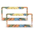 thumbnail image 1 of License Plate Frames Yellow And Pink Roses, Blue Violets License Plate Frame License Plate Shield Frame 2 Pieces Farmhouse Shabby Chic Orange Peony Stainless Aluminum License Plate Frame, 1 of 6