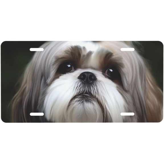 License Plate for Front Car Shih Tzu Dog Print Personalized License Plates for Car Decorative Car Front Tags Metal Car Plate Covers Aluminum Noverlty License Plate 6 X 12 Inch (4 Holes)