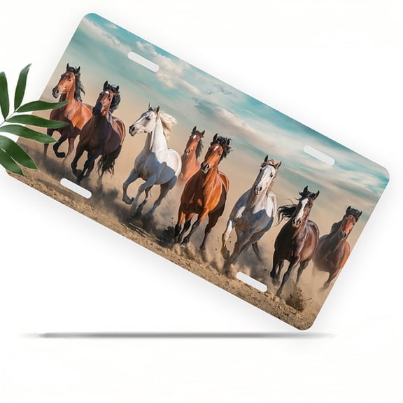 License Plate, Galloping Horses Decorative Front,Personalized Stainless Steel License Plate Cover For Men Women,12.2" X 6.2"
