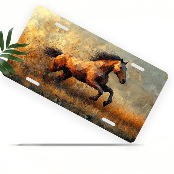 License Plate, Geometric Running Horse Decorative Front,Personalized Stainless Steel License Plate Cover For Men Women,12.2" X 6.2"