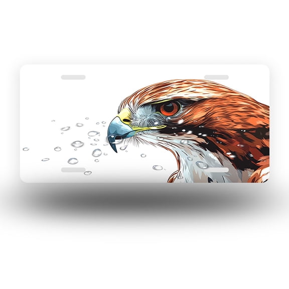 License Plate,Hawk Head in White Background Decorative Front,Personalized Stainless Steel License Plate Cover For Men Women,12.2" X 6.2"