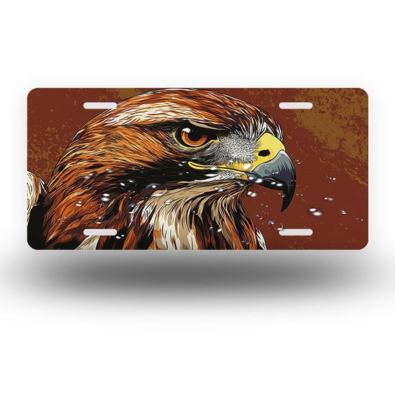 License Plate,Hawk Head on Brown Background Decorative Front,Personalized Stainless Steel License Plate Cover For Men Women,12.2" X 6.2"