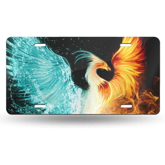License Plate Ice and Fire Phoenix Decorative Car Front License Plate,Vanity Tag,Metal Car Plate,Aluminum Novelty License Plate 6 X 12 Inch (4 Holes)