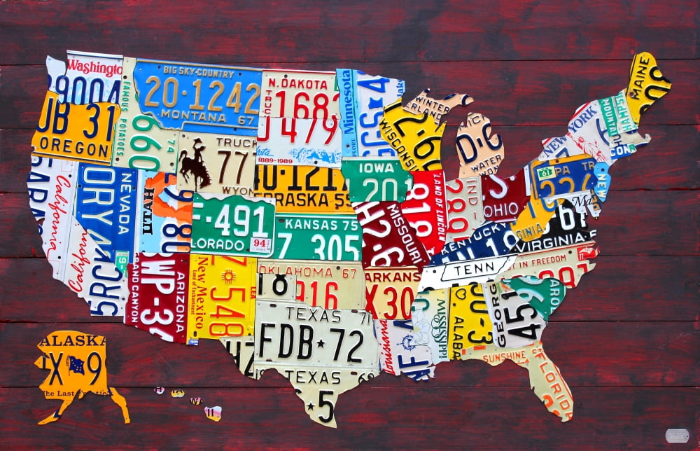 License Plate Map of the United States Canvas Art - Design Turnpike (36 x 24)
