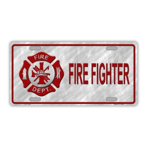 License Plate, Metal Vanity Tag Cover, Fire Fighter, Fire Department, 12" x 6"