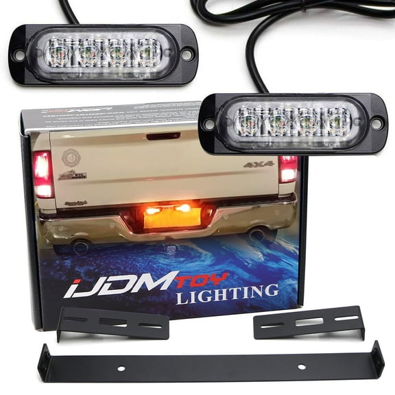 License Plate Mount Amber LED Warning Light Kit For Truck SUV Car, Including License Mounting Brackets, 2 Sets High Power LED Strobe Lamps