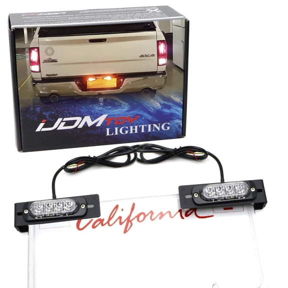 License Plate Mount Amber/White LED Warning Light Kit For Truck SUV Car, Including License Mounting Brackets, 2 Sets High Power LED Strobe Lamps