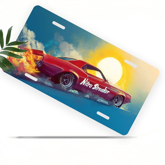License Plate, Nitro powered Muscle Car Decorative Front,Personalized Stainless Steel License Plate Cover For Men Women,12.2" X 6.2"