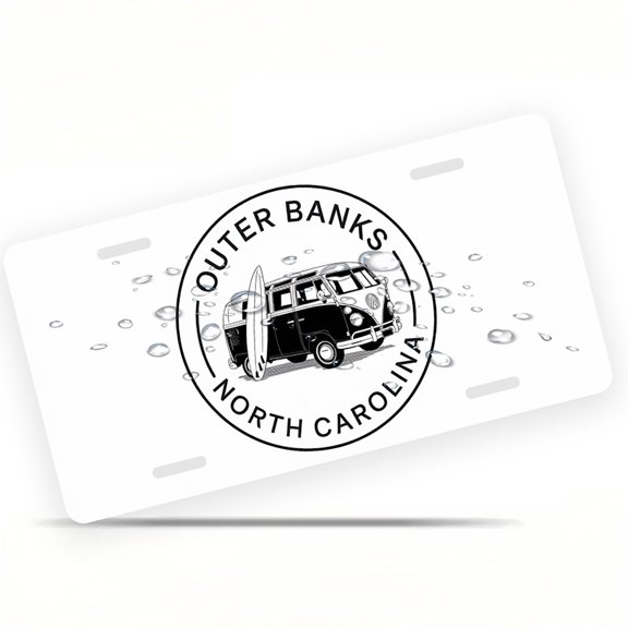 License Plate, Outer Banks Surf Van Decorative Front,Personalized Stainless Steel License Plate Cover For Men Women,12.2" X 6.2"