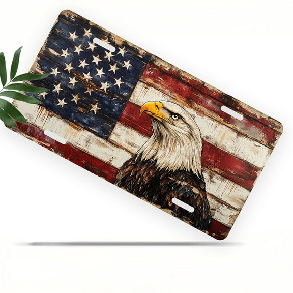 License Plate, Patriotic Bald Eagle Decorative Front,Personalized Stainless Steel License Plate Cover For Men Women,12.2" X 6.2"